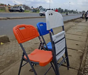 White, Blue and Red Foldable Chairs