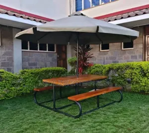 6ft Wooden Metallic Outdoor Bench+Umbrella
