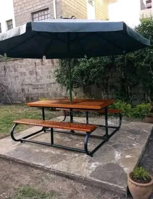 Wooden Metallic Bench +Umbrella Shade