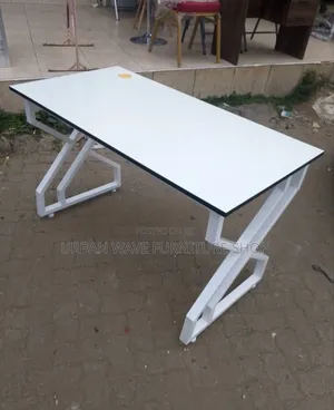 White Computer  Desk With Black Lipping