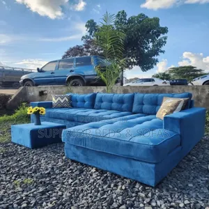 Blue L Shape Sofa 6 Seater With Ottoman