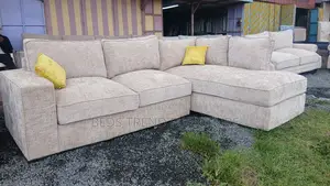 6 Seater Elegant Beige L-Shaped Sectional Sofa.