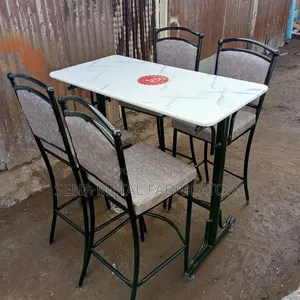 High Bar Table With Metal Frame Stools.