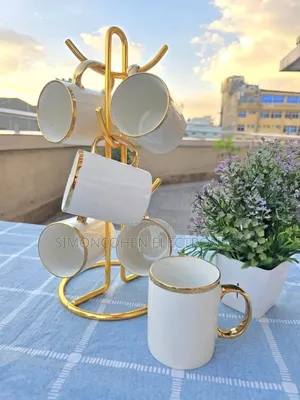 6pcs Gold White Ceramic Cups