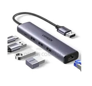 Ugreen Usb3.0 To 3×Usb3.0 +Rj45 (1000m) Ethernet Adapter Type-c Power
