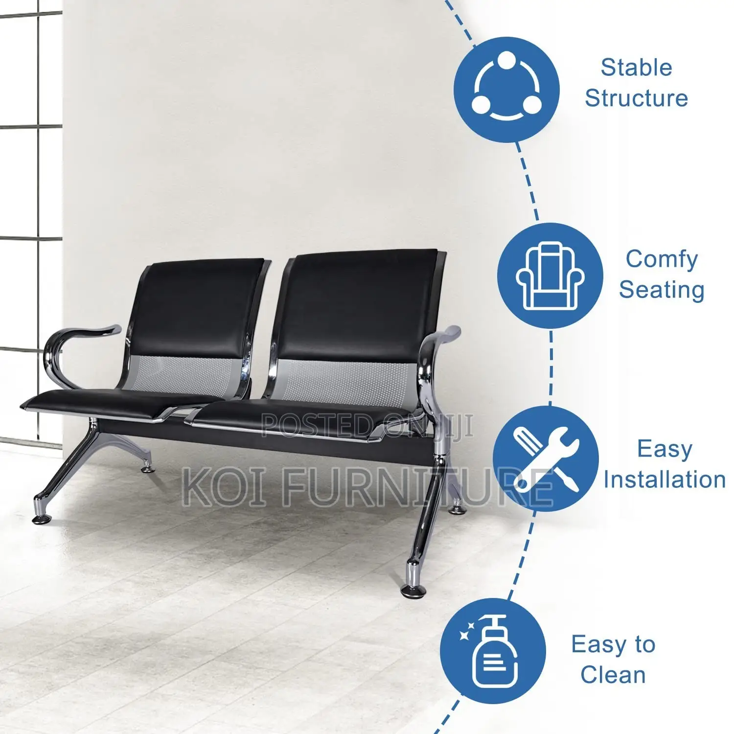 Benches; Two Seaters Strong Built Up Leather Reception Bench