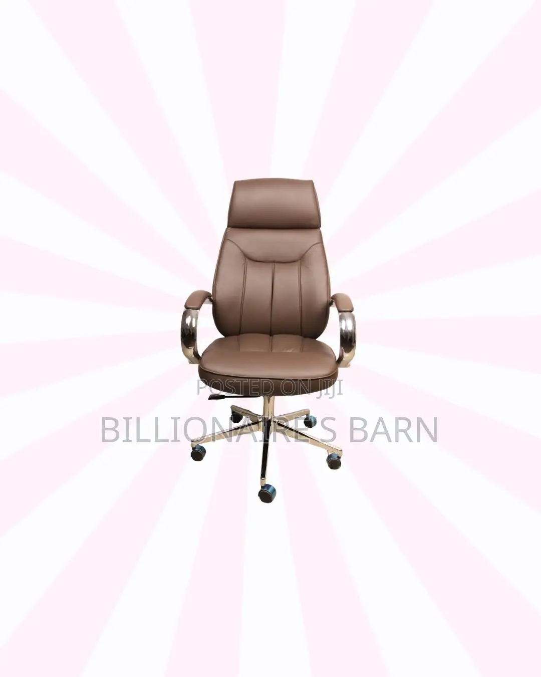 Brown Executive Leather Office Chair High Back Chrome Base Adjustable