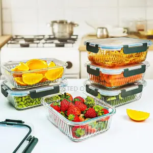 *4 PCS Ribbed Glass Food Container Set* (Oven / Freezer / Microwave )