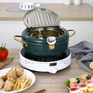 3.4l Japanese Style Tempura Deep Fryer Pot W/ Thermometer Oil Drain