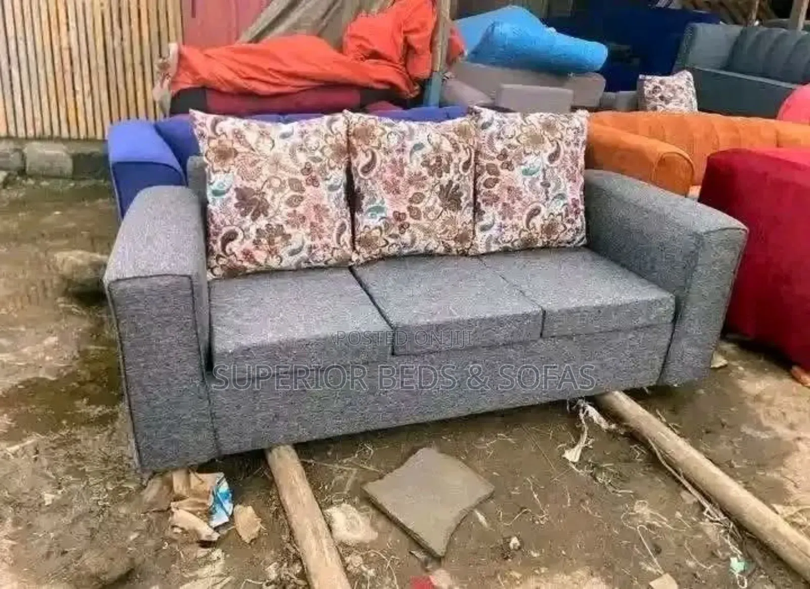 Free Delivery-3 Seater Grey Sofa