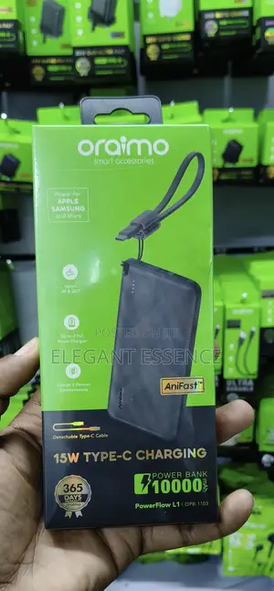 Oraimo Powerflow 10,000 Mah With Detachable Type C Cable