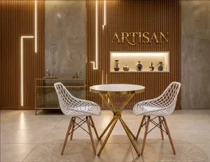 Gold Cocktail Dining Table With Lattice White Dining Chairs