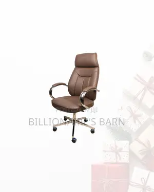 Brown Executive Leather Office Chair High Back Chrome Base Ergonomic