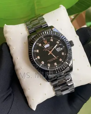 Black Stainless Steel Rolex Oyster Perpetual Day-Date Wristwatch