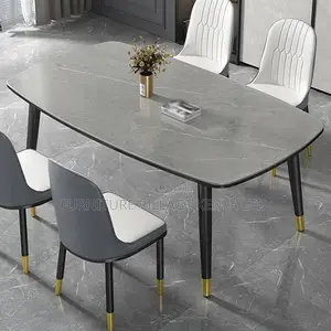 Dining Set; 4-Seater Marble Table and Leather Chair Dining Set