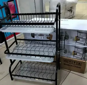 3 Tier Cabon Dish Rack With Collecting Water Tray (Black)