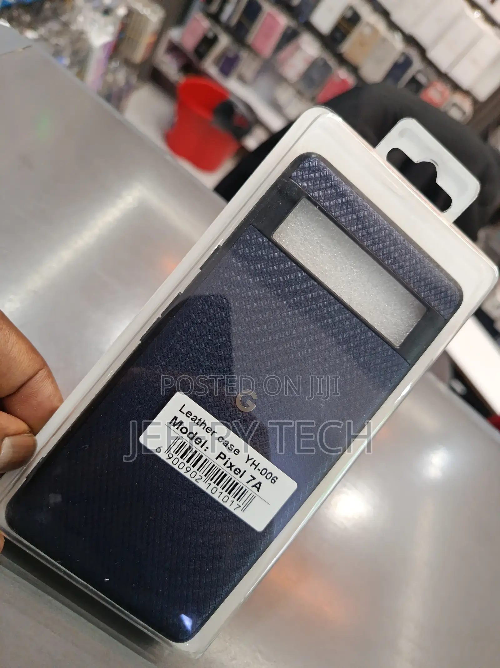 Blue Google Pixel 7a Leather Case (Model Yh-006).