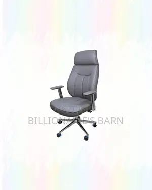 Grey Executive Leather Office Chair High Back Chrome Base Support