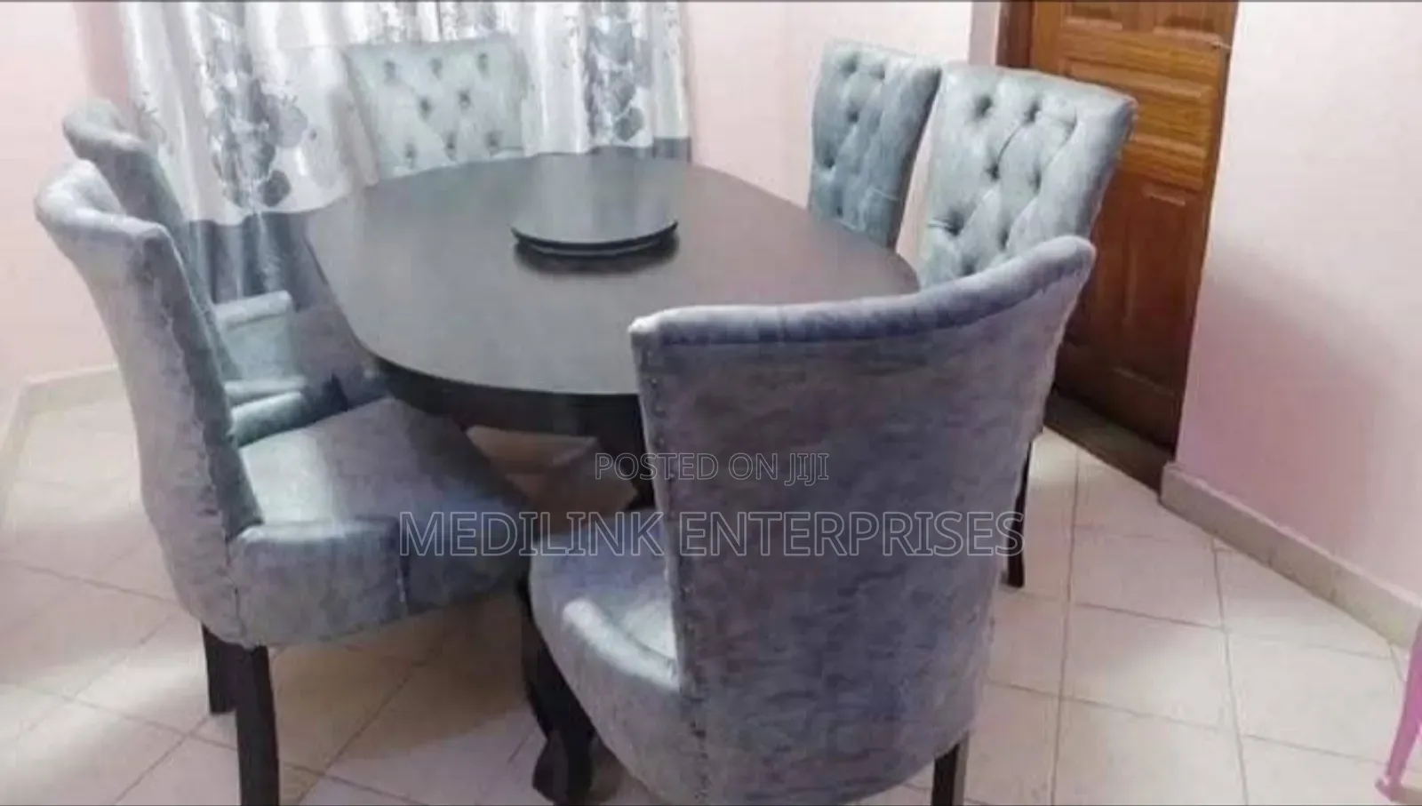 6-Seater Grey Upholstered Dinner Table Set