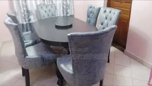 6-Seater Grey Upholstered Dinner Table Set