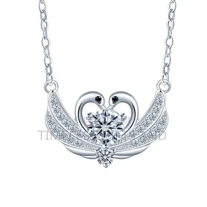 Sterling Silver S925 Swan Love Heart Ladies Moissanite Necklace