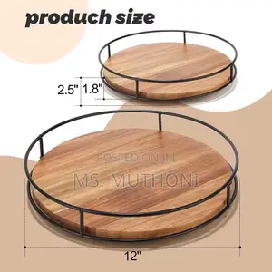 Acacia Wood Lazy Susan Turntable for Kitchen Counter Top