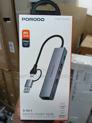 Porodo 5 in 1 Multi Port 2-in-1 Type C Hub - Gray
