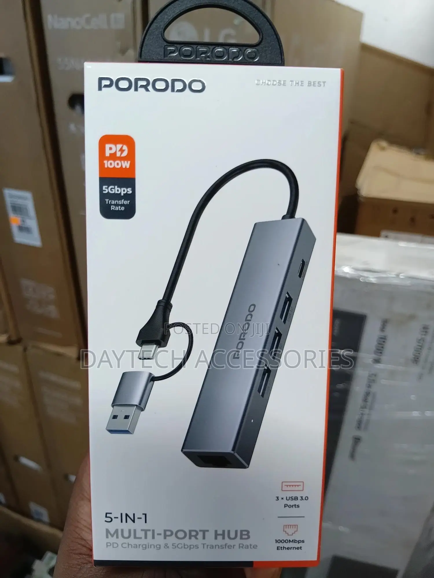 Porodo 5 in 1 Multi Port 2-in-1 Type C Hub - Gray