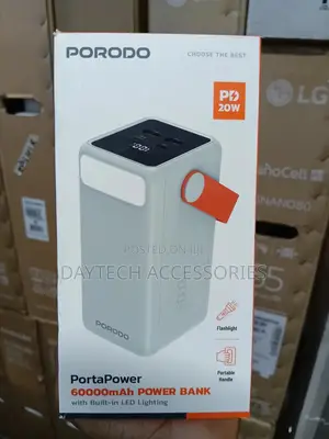 Porodo Portapower 60000mah Power Bank With Built-in Led - White