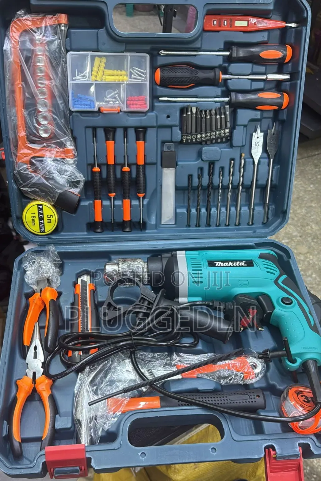 Makita Electric Hammer Drill and 47-Piece Tool Set.