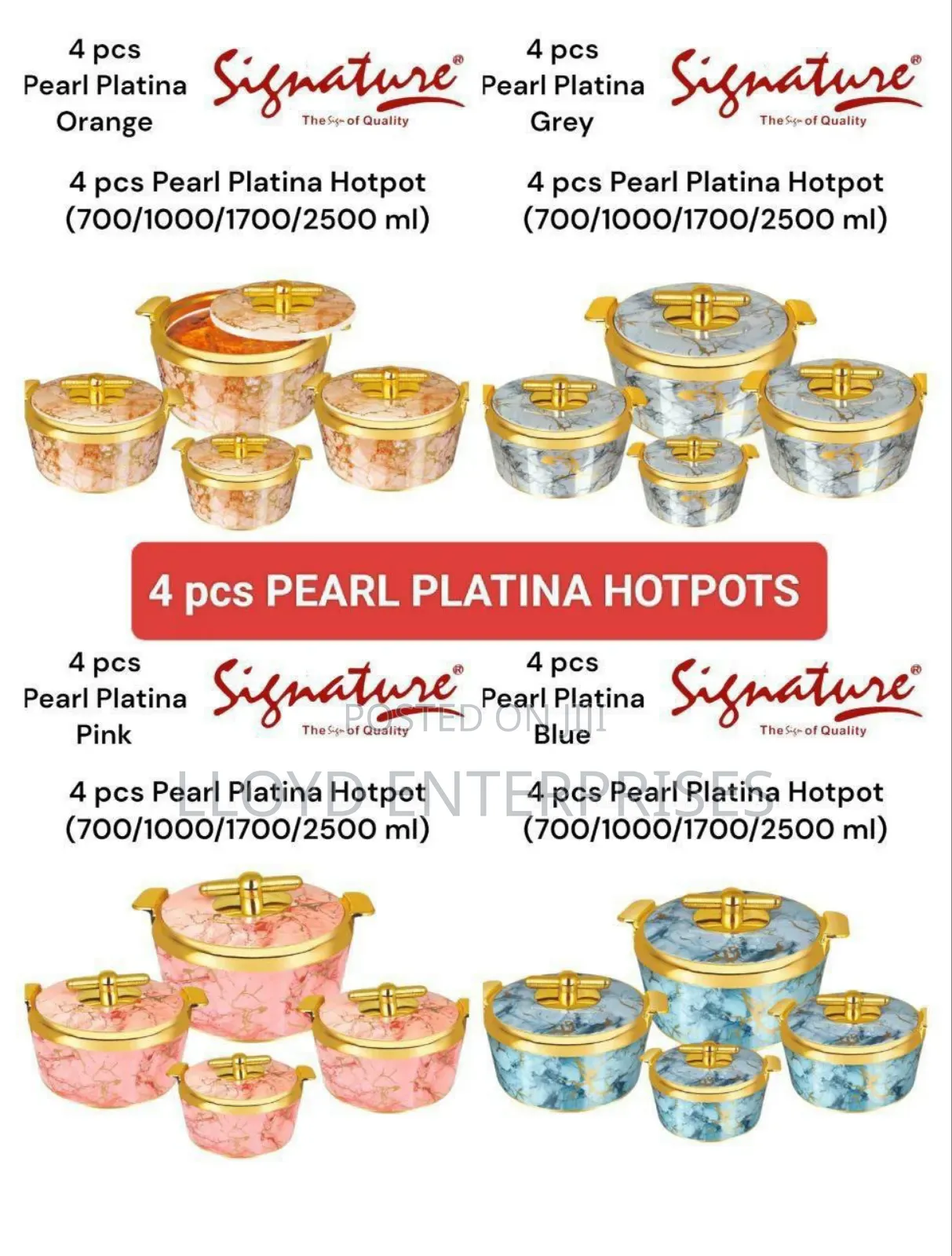 4 Pieces Pearl Platina Hot Pots