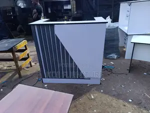 Office Desk : 1.4m Custom-Made White Gray Modern Reception Desk