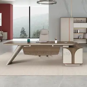 L-Shape Modern Executive Desk Brown Office Desk With Drawers
