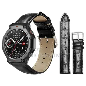 Amazfit T-Rex3 22mm Bamboo Texture Leather Watch Band/Strap(Black