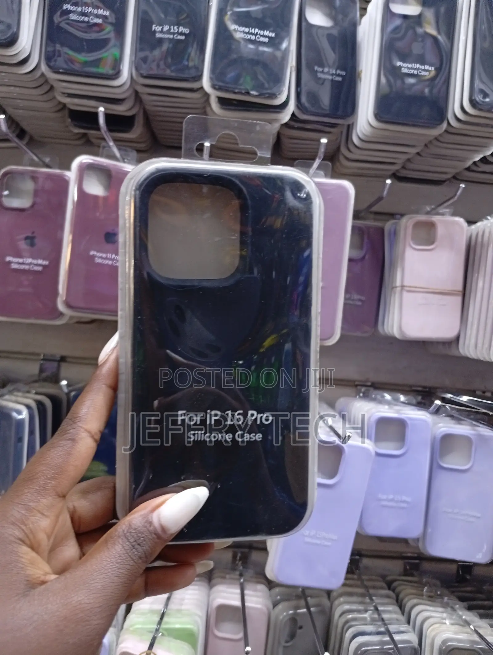 Black Silicone Protective Case Compatible With the iPhone 16 Pro.