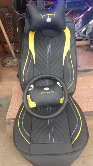 Black_yellow Leather Seat Covers for Front and Rear Seat Set