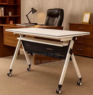 Office Table; White Office Meeting Writing Foldable Mobile Desk