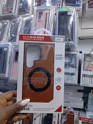 Leather Magnetic Ring Kickstand Case for Samsung Galaxy S24 Ultra.