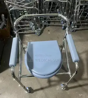 Quality Commode Chair With Wheels (Blue | Stainless Steel)