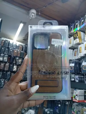 Brown Leather Magnetic Phone With a Designed for the iPhone 13 Pro
