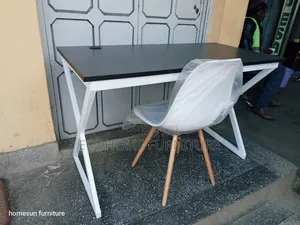 Metallic Study Desk and Foldable White Eames Chair