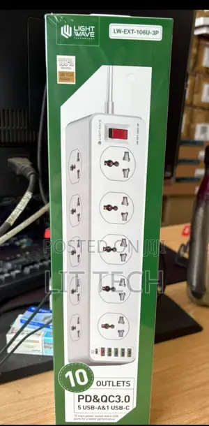 Lightwave 10- Outlet Power Extension With Usb Charging