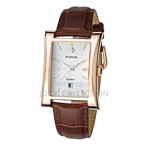 Wwoor Leather Strap Gents Square Face Watch