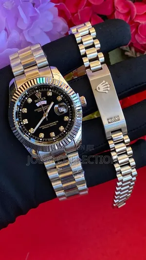 Stainless Steel Rolex Watch and Braclet Set