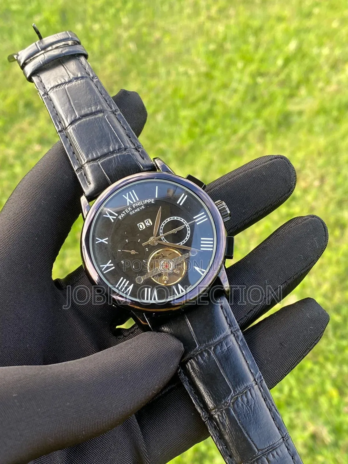 Black Leather Strap Automatic Patek Philippe Gents Watch