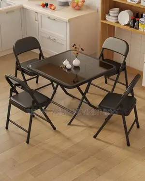 Home Furniture : Black Foldable Table With Four Foldable Chairs