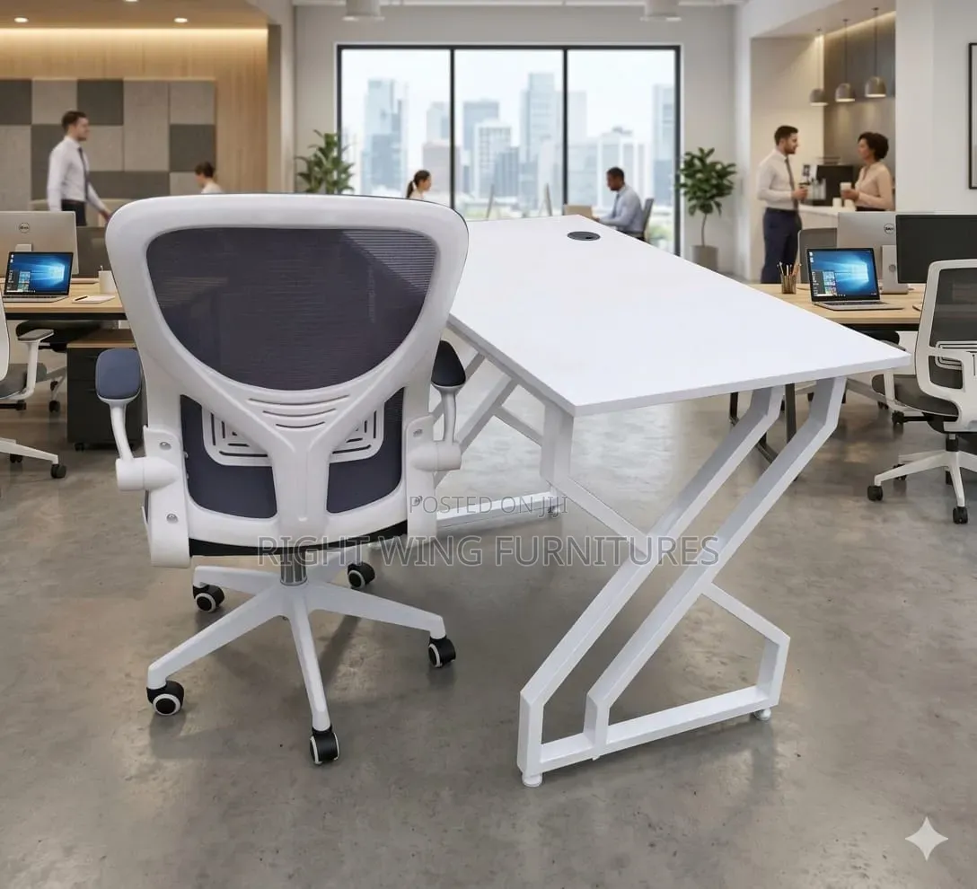 Office Study Table 120cm +White Gray Office Chair