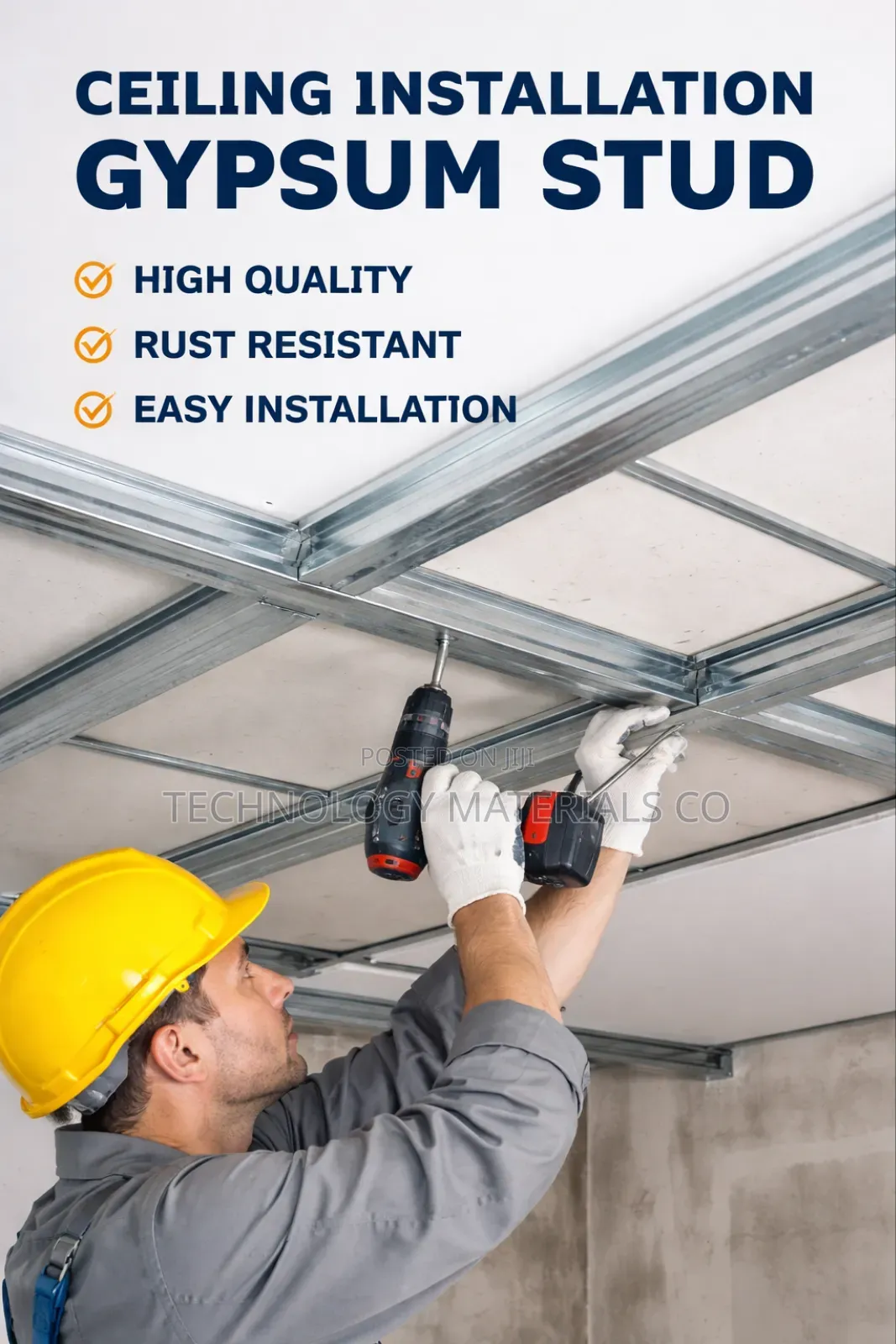 Gypsum Ceiling Metal Studs–Strong, Rust Resistant Easy Installation