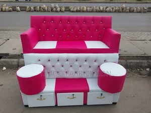 Pedicure 3 Seater With Drawers Pink and White