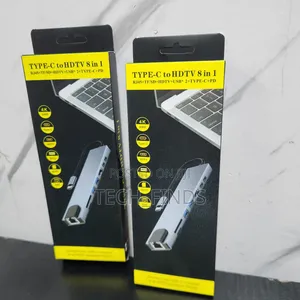 8-in-1 Type-C Hub Adapter - Hdmi, Rj45 Ethernet, Sd/Tf Card Reader